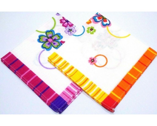 Set of 2 Ladies Women's Floral Textured Cotton Handkerchief Hankies 12" - 34